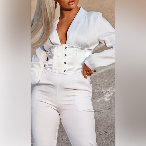 White Corset Waist Tailored Jumpsuit - Picture 3 of 5